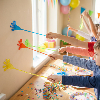 Preview: PRECORN 12 x Klatschhände Kinder Set | Klebrige Glibberhände als Mitgebsel Kindergeburtstag | Bunte Gastgeschenke Jungen & Mädchen | Partyspiele, Giveaways, kleine Geschenke für Kinder Klatschhände Kindergeburtstag